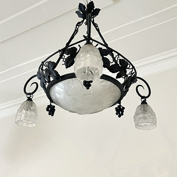 French Art Deco Wrought Iron Chandelier