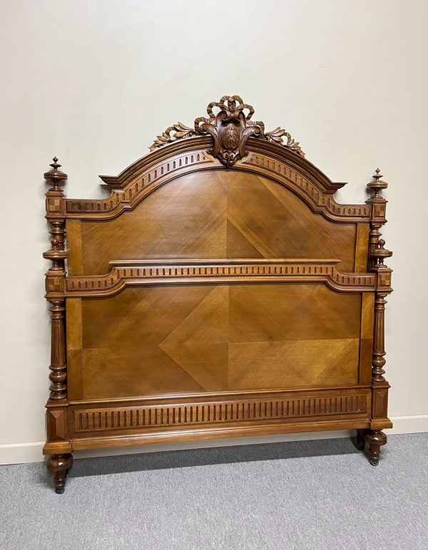 French Henri II Walnut Queen Size Bed