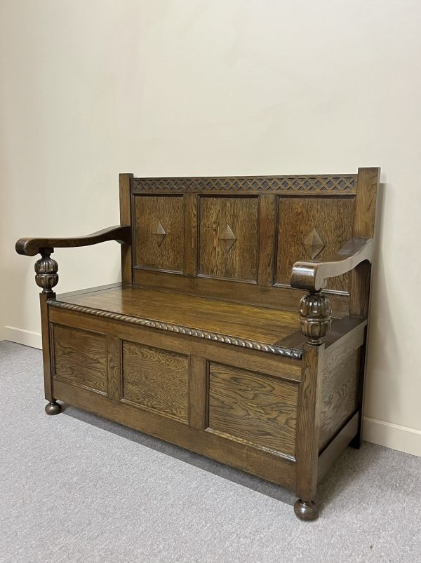 Oak Tudor Style Hall Seat With Storage