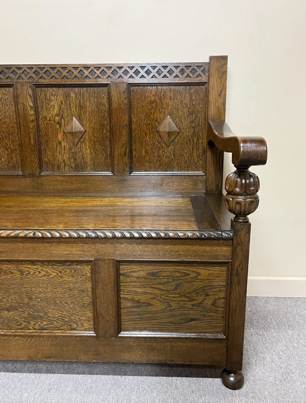 Oak Tudor Style Hall Seat With Storage