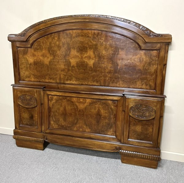 1920's French Burr Walnut Queen Size Bed