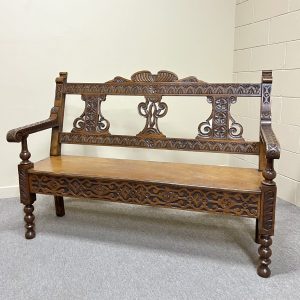 English 19th Century Carved Oak Bench