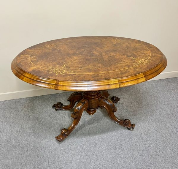 English Burr Walnut Oval Table c.1870