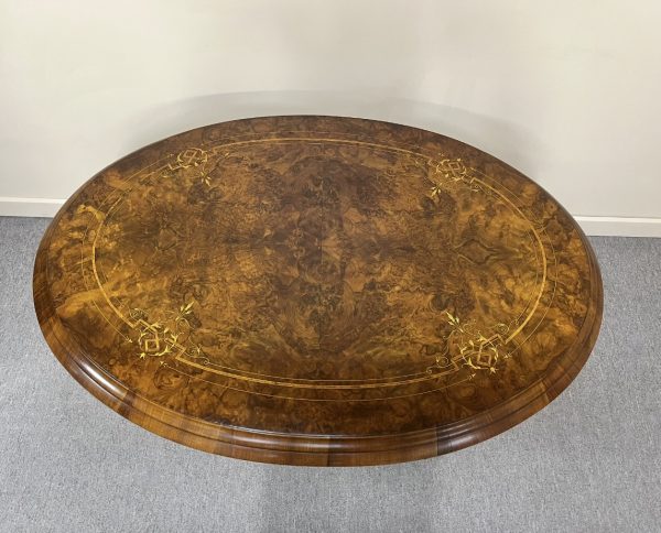 English Burr Walnut Oval Table c.1870