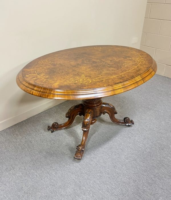 English Burr Walnut Oval Table c.1870