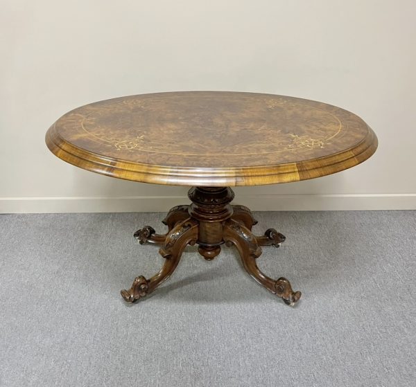 English Burr Walnut Oval Table c.1870