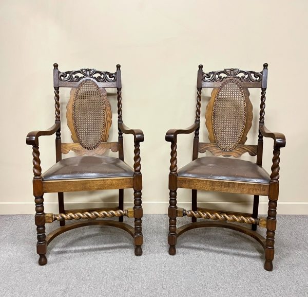 Pair of Oak & Cane Carver Chairs